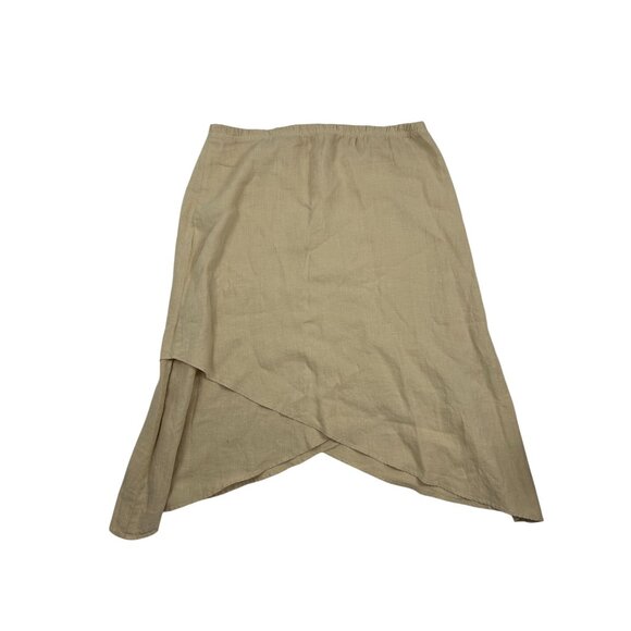 Click By Color Me Cotton 100% Linen M Beige Asymmetrical Wrap Skirt With Elastic - Picture 1 of 8
